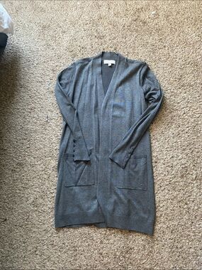 Carolyn Taylor Charcoal Long Open-Front Cardigan
